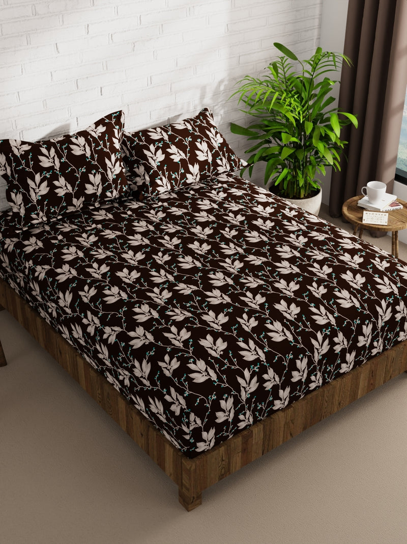 Extra Smooth Micro Double Bedsheet With 2 Pillow Covers <small> (floral-chocolate)</small>