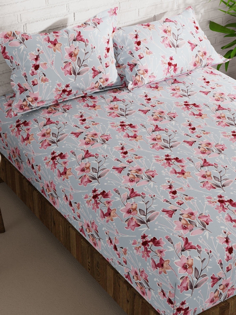 Extra Smooth Micro Double Bedsheet With 2 Pillow Covers <small> (floral-blue/pink)</small>