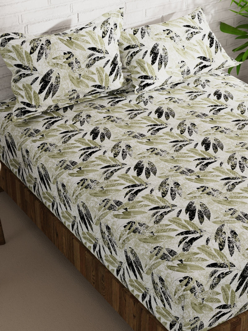 Extra Smooth Micro Double Bedsheet With 2 Pillow Covers <small> (floral-sage/black)</small>