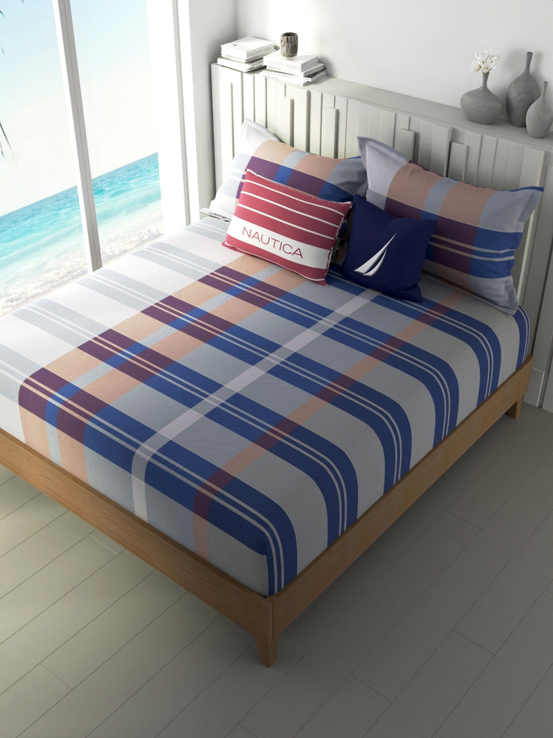 100% Premium Cotton King Bedsheet With 2 Pillow Covers <small> (checks-blue/red)</small>