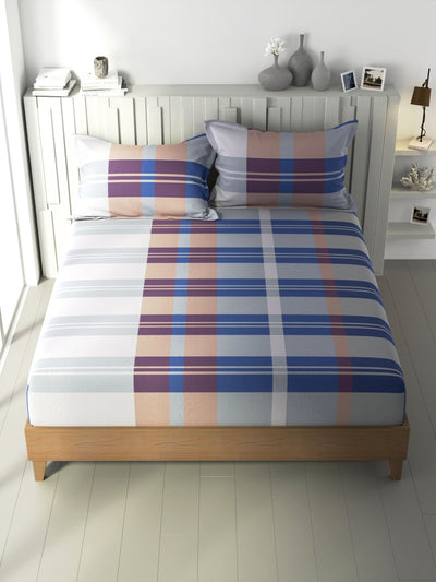 100% Premium Cotton King Bedsheet With 2 Pillow Covers <small> (checks-blue/red)</small>