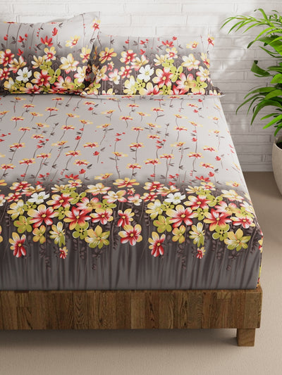 Extra Smooth Micro Double Bedsheet With 2 Pillow Covers <small> (floral-grey/multi)</small>