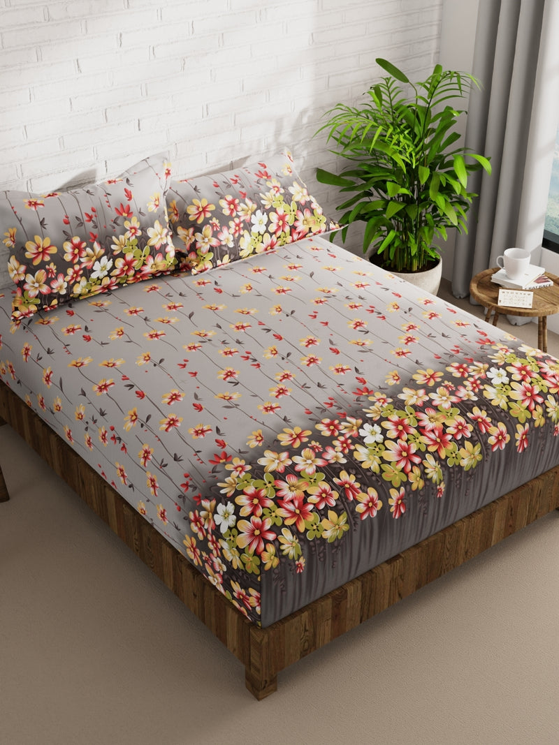 Extra Smooth Micro Double Bedsheet With 2 Pillow Covers <small> (floral-grey/multi)</small>