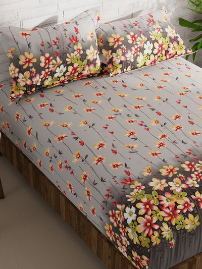 Extra Smooth Micro Double Bedsheet With 2 Pillow Covers <small> (floral-grey/multi)</small>