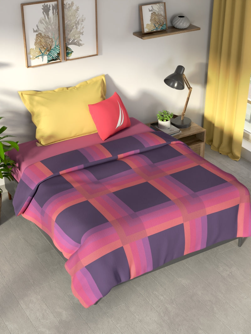 100% Premium Cotton Blanket With Pure Cotton Flannel Filling <small> (stripe-violet/coral)</small>