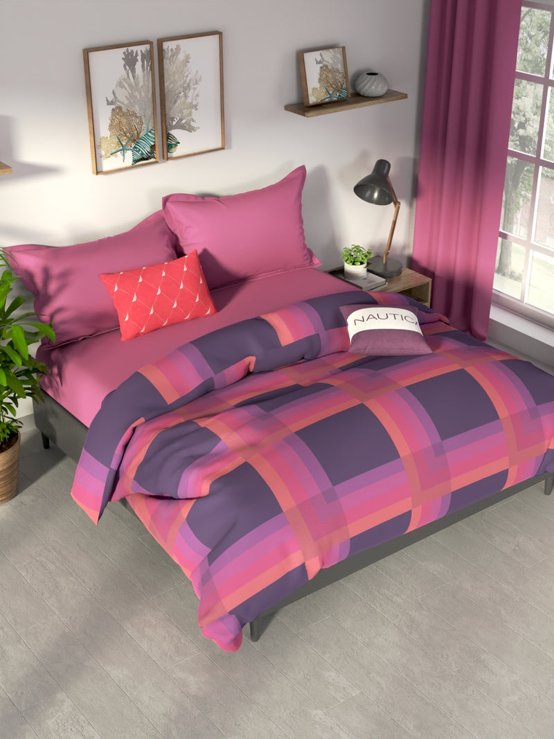 100% Premium Cotton Fabric Comforter For All Weather <small> (stripe-violet/coral)</small>