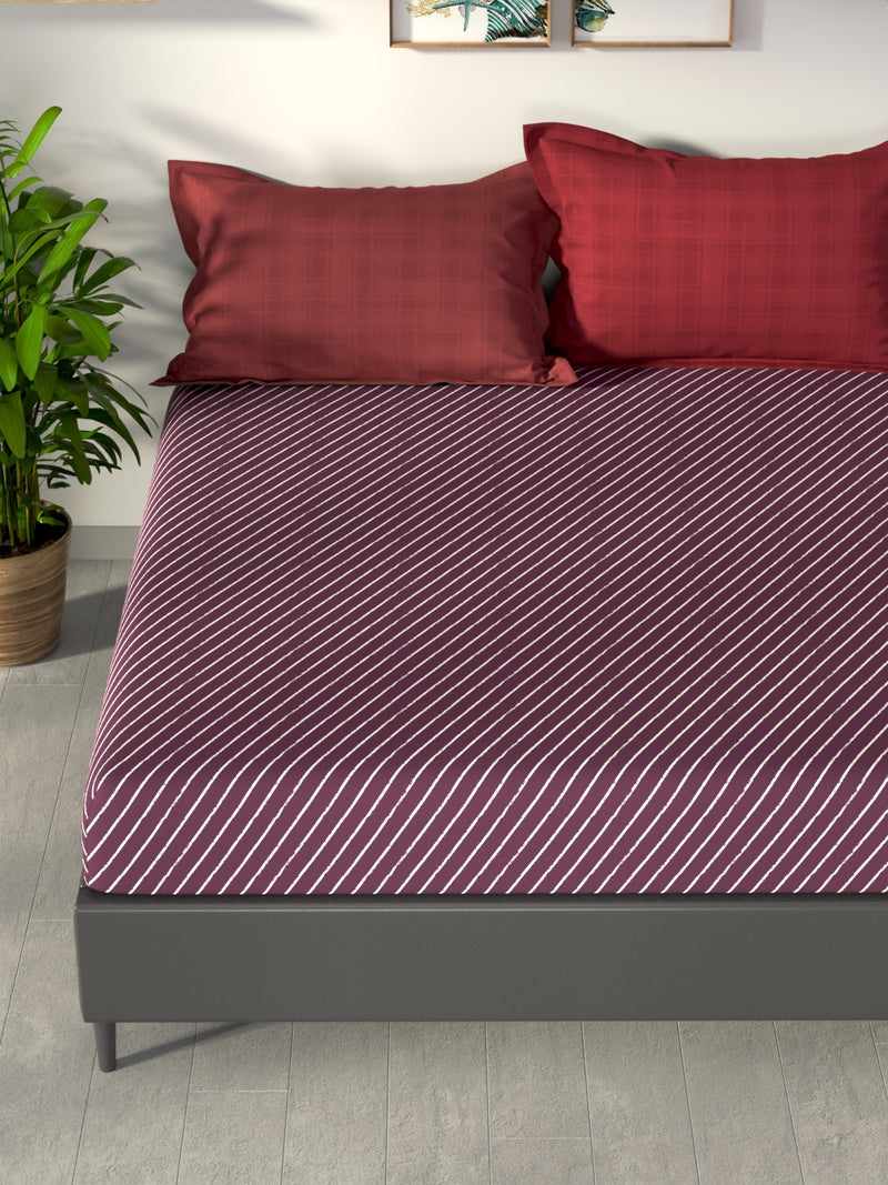 100% Premium Cotton King Bedsheet With 2 Pillow Covers <small> (checks-purple/multi)</small>