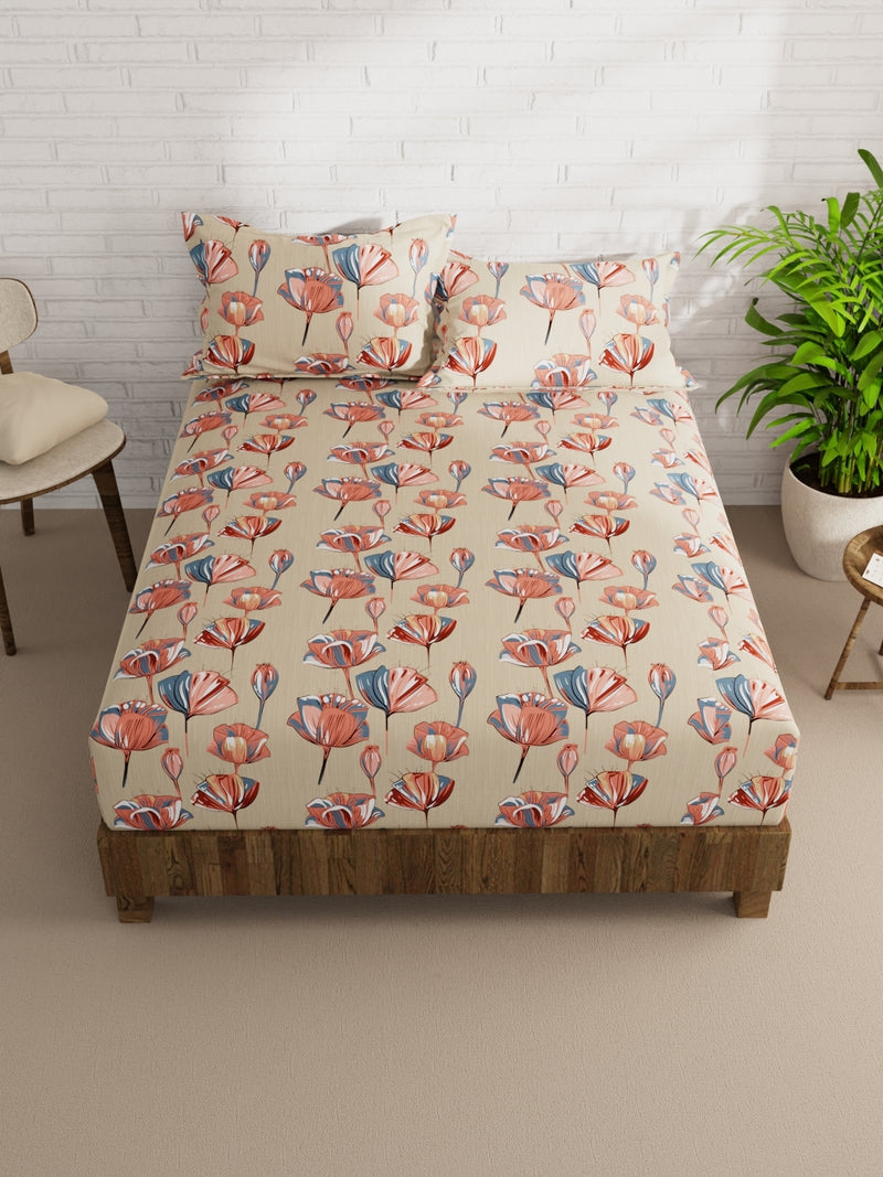 Extra Smooth Micro Double Bedsheet With 2 Pillow Covers <small> (floral-beige/multi)</small>