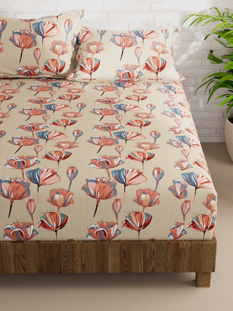 Extra Smooth Micro Double Bedsheet With 2 Pillow Covers <small> (floral-beige/multi)</small>