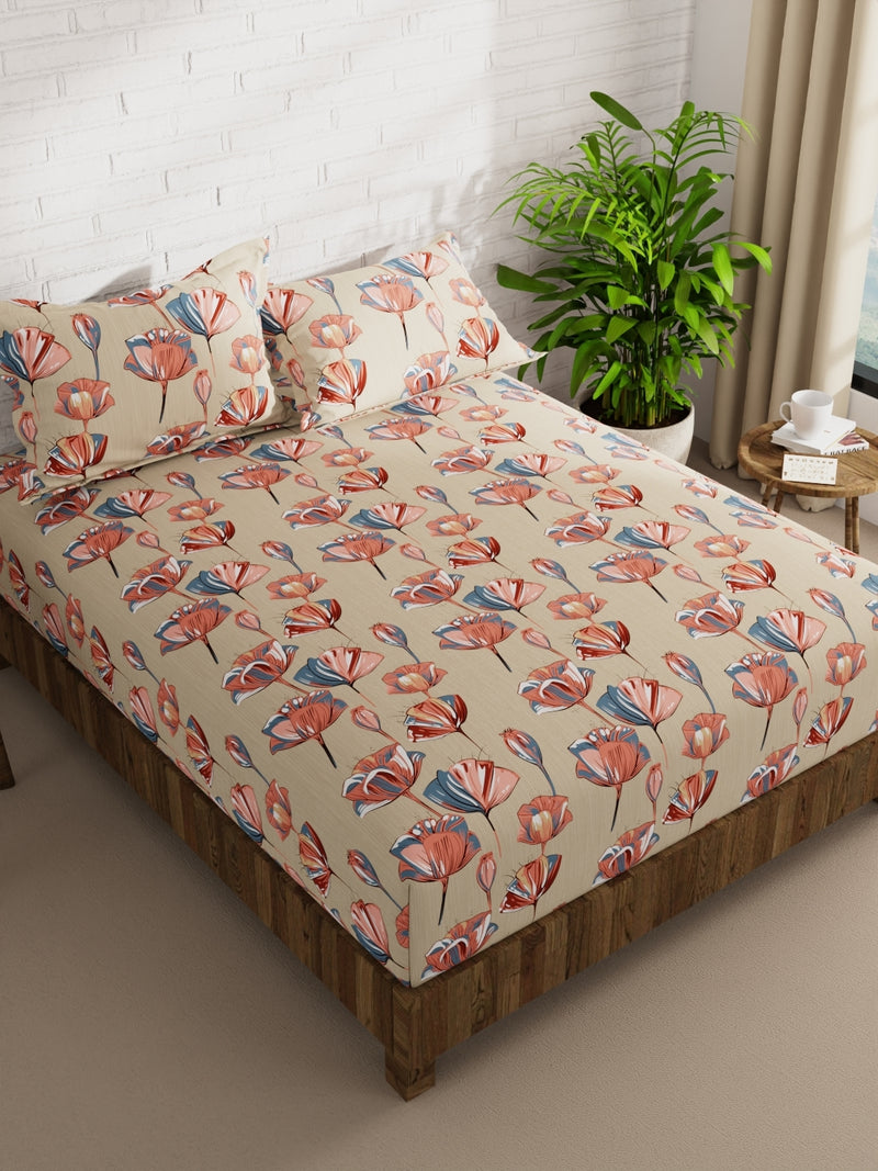 Extra Smooth Micro Double Bedsheet With 2 Pillow Covers <small> (floral-beige/multi)</small>