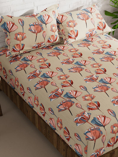 Extra Smooth Micro Double Bedsheet With 2 Pillow Covers <small> (floral-beige/multi)</small>