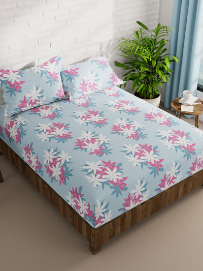 Extra Smooth Micro Double Bedsheet With 2 Pillow Covers <small> (floral-blue/pink)</small>