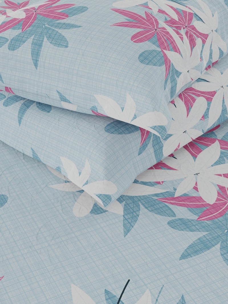 Extra Smooth Micro Double Bedsheet With 2 Pillow Covers <small> (floral-blue/pink)</small>