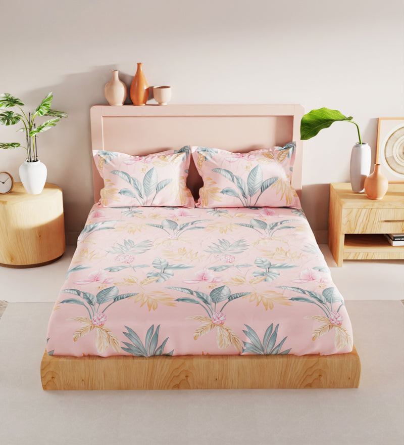 Bamboo Micro King Bedsheet With 2 Pillow Covers + 2 Pillows <small> (floral-crl)</small>