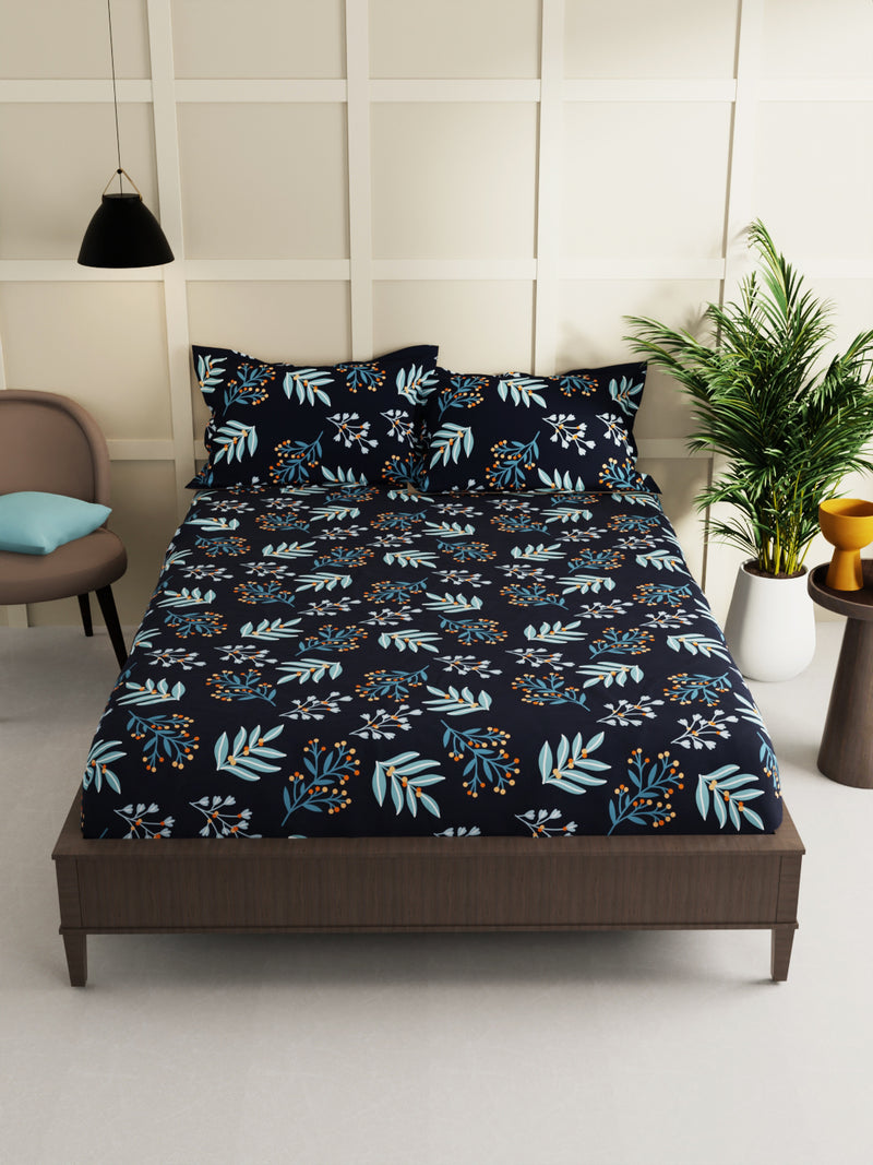 Extra Smooth Micro Double Bedsheet With 2 Pillow Covers <small> (floral-navy)</small>