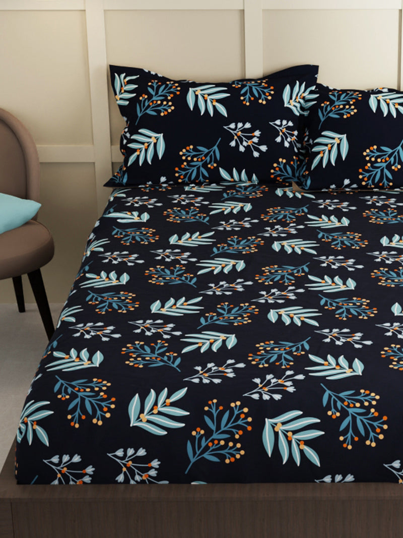 Extra Smooth Micro Double Bedsheet With 2 Pillow Covers <small> (floral-navy)</small>