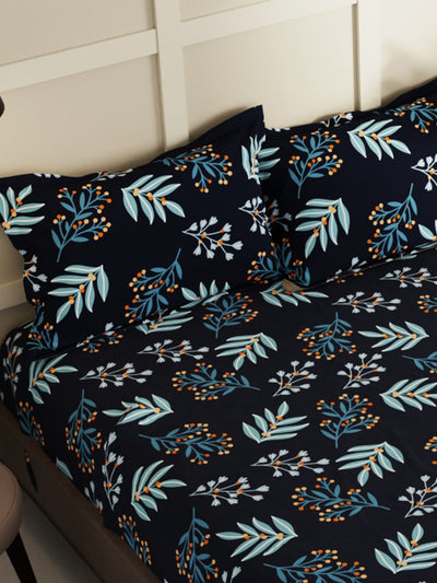 Extra Smooth Micro Double Bedsheet With 2 Pillow Covers <small> (floral-navy)</small>