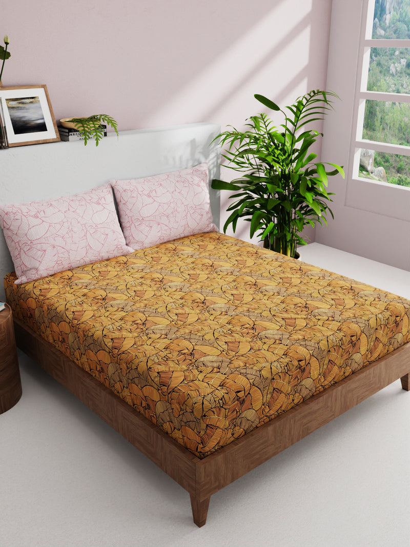 100% Pure Cotton Double Bedsheet With 2 Pillow Covers <small> (floral-orange/multi)</small>