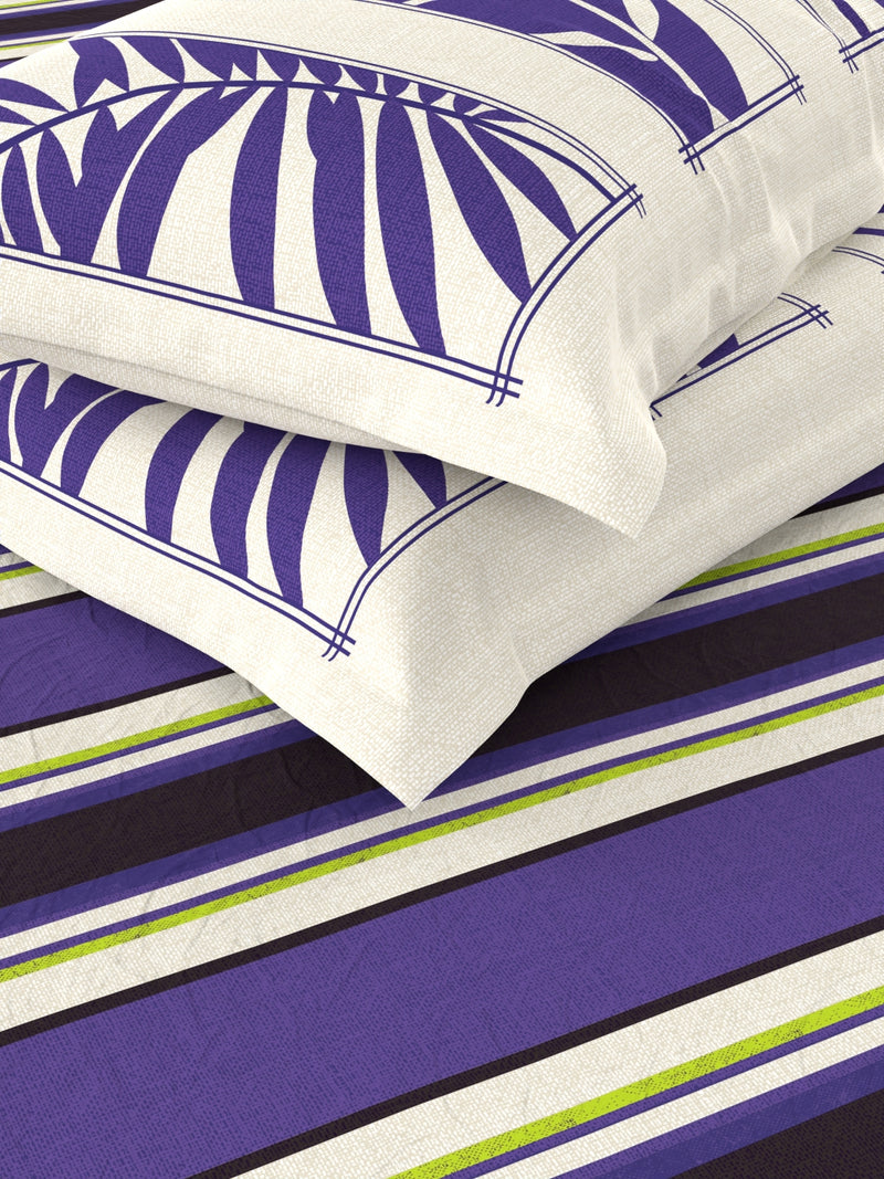 100% Pure Cotton Double Bedsheet With 2 Pillow Covers <small> (stripe-purple/beige)</small>