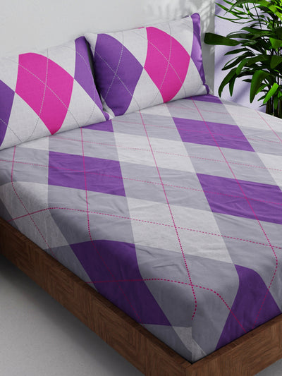 100% Pure Cotton Double Bedsheet With 2 Pillow Covers <small> (geometrical-purple/multi)</small>