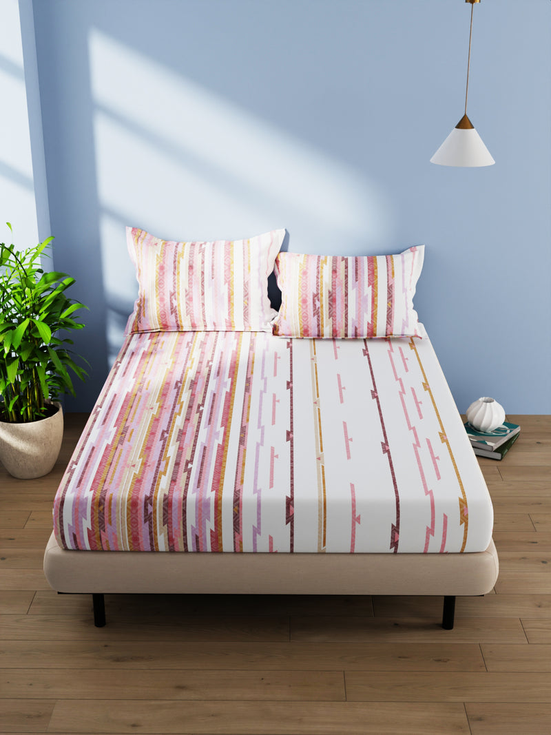 100% Pure Cotton Double Bedsheet With 2 Pillow Covers <small> (stripe-blue/grey)</small>