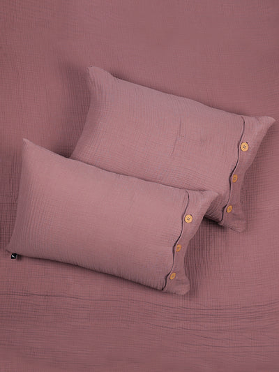 100% Cotton Bedsheet With 2 Pillow Covers With 4 Layers Seersucker <small> (solid-plum)</small>