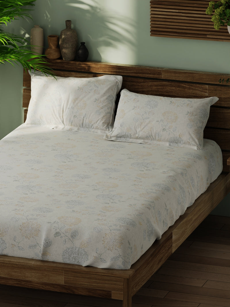 Super Soft 100% Cotton Xl King Size Bedsheet With 2 Pillow Covers <small> (floral-olive)</small>