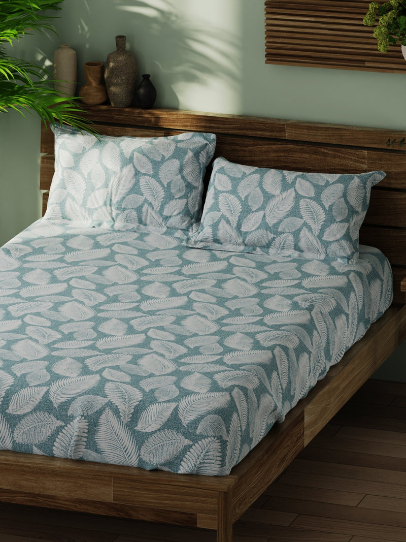 Super Soft 100% Cotton Xl King Size Bedsheet With 2 Pillow Covers <small> (floral-grey)</small>