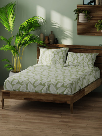 Super Soft 100% Cotton Xl King Size Bedsheet With 2 Pillow Covers <small> (floral-olive)</small>