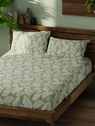 Super Soft 100% Cotton Xl King Size Bedsheet With 2 Pillow Covers <small> (floral-olive)</small>