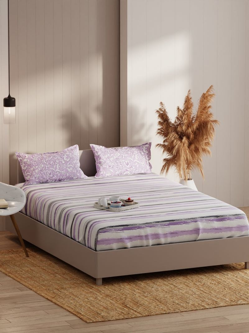 Extra Smooth Micro Double Bedsheet With 2 Pillow Covers <small> (stripe-grey/lilac)</small>