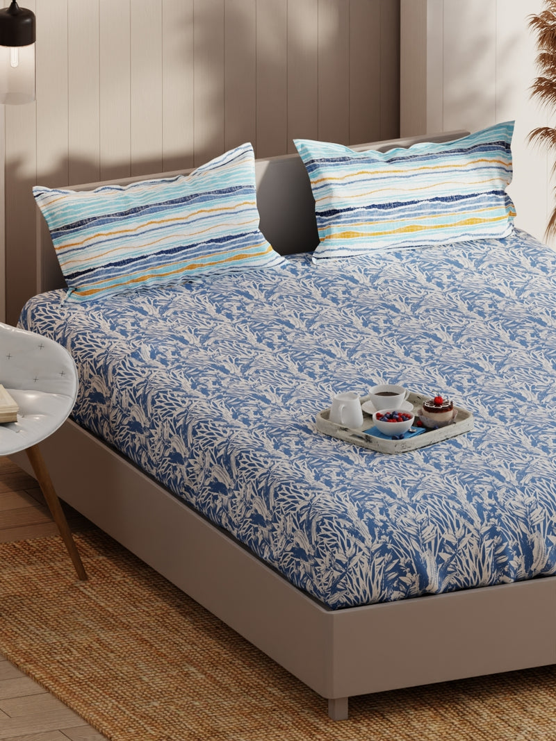 Extra Smooth Micro Double Bedsheet With 2 Pillow Covers <small> (floral-blue)</small>