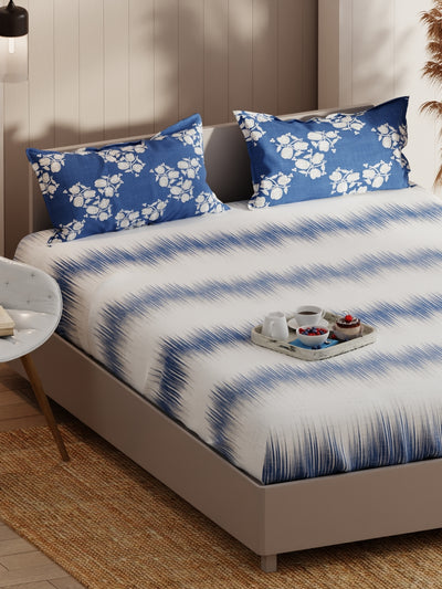 Extra Smooth Micro Double Bedsheet With 2 Pillow Covers <small> (abstract-denim)</small>