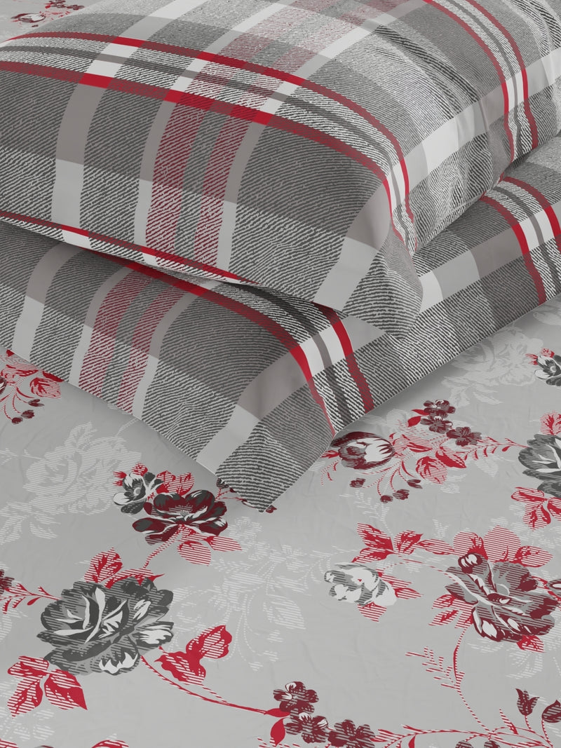 Extra Smooth Micro Double Bedsheet With 2 Pillow Covers <small> (floral-grey/red)</small>