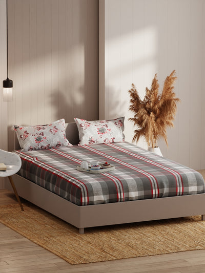 Extra Smooth Micro Double Bedsheet With 2 Pillow Covers <small> (checks-red/grey)</small>