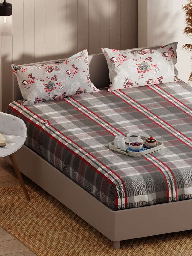 Extra Smooth Micro Double Bedsheet With 2 Pillow Covers <small> (checks-red/grey)</small>