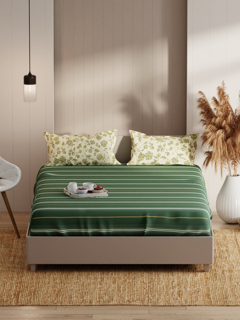 Extra Smooth Micro Double Bedsheet With 2 Pillow Covers <small> (stripe-green/yellow)</small>