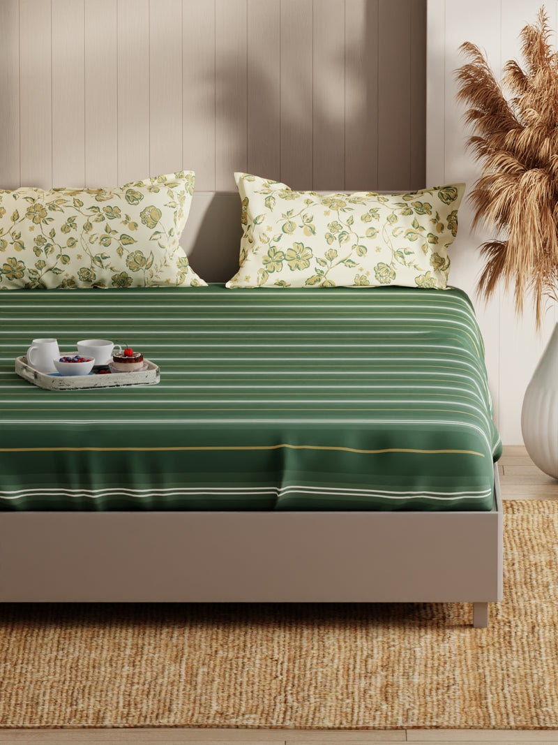 Extra Smooth Micro Double Bedsheet With 2 Pillow Covers <small> (stripe-green/yellow)</small>