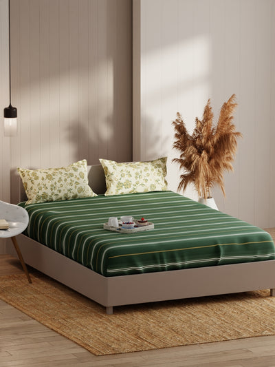 Extra Smooth Micro Double Bedsheet With 2 Pillow Covers <small> (stripe-green/yellow)</small>