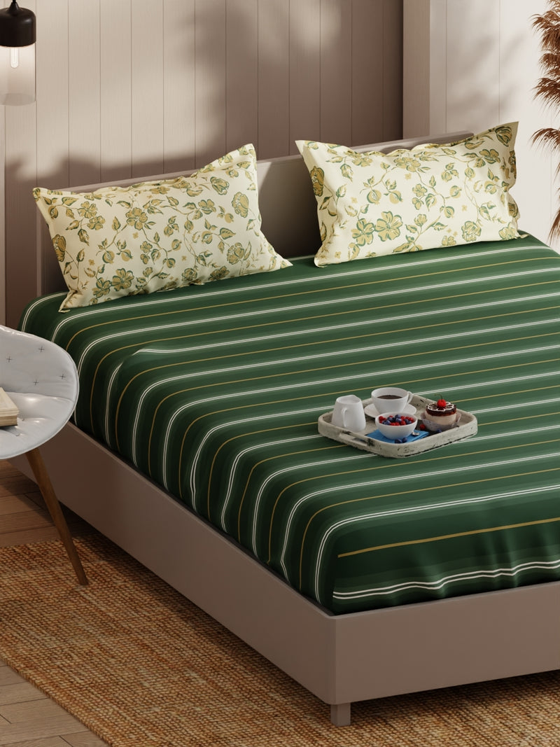 Extra Smooth Micro Double Bedsheet With 2 Pillow Covers <small> (stripe-green/yellow)</small>