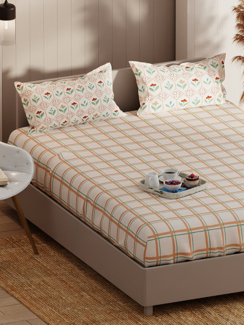 Extra Smooth Micro Double Bedsheet With 2 Pillow Covers <small> (checks-sand/beige)</small>