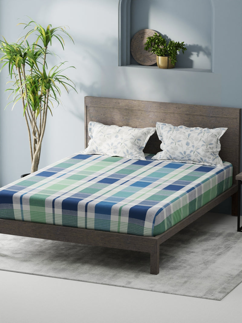 Bamboo Micro King Bedsheet With 2 Pillow Covers <small> (checks-mint/blue)</small>