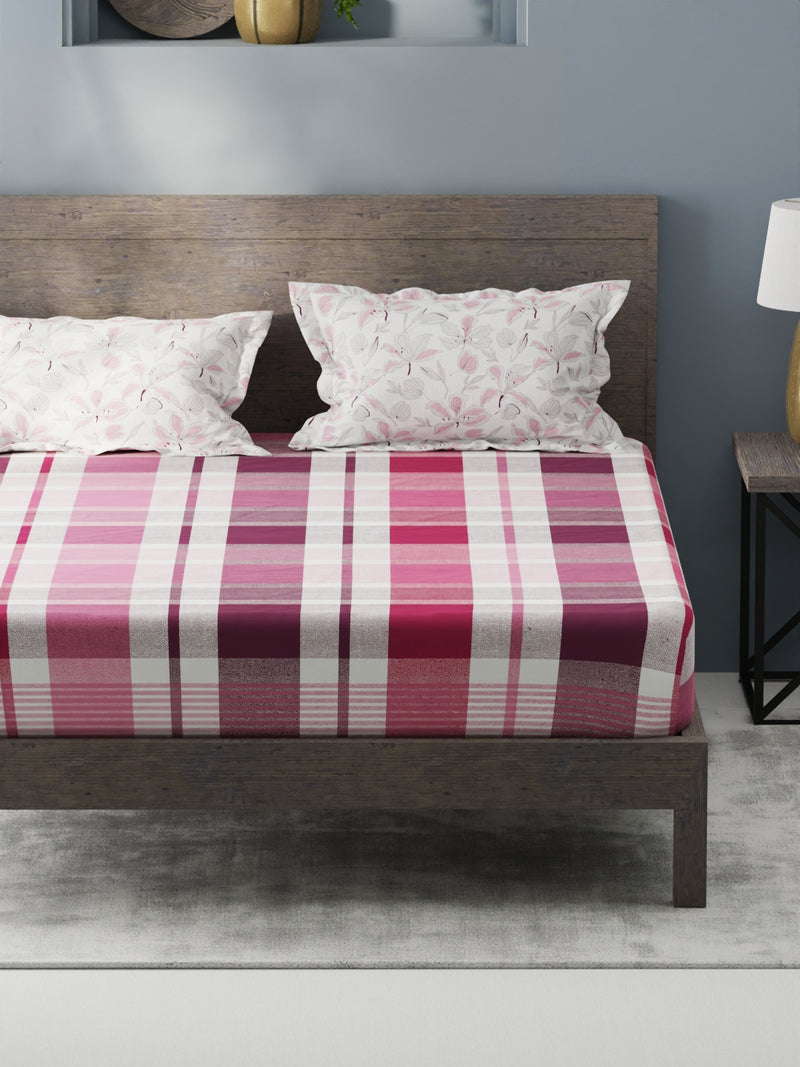 Bamboo Micro King Bedsheet With 2 Pillow Covers <small> (checks-pink/grape)</small>