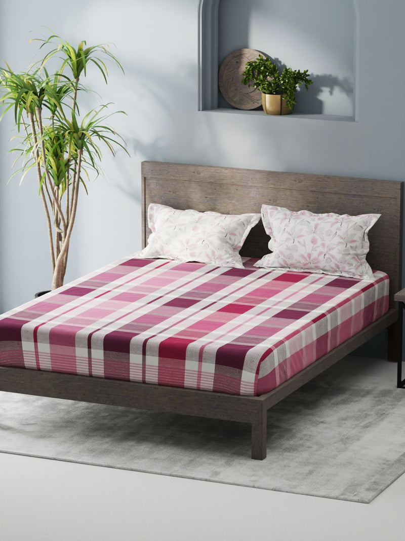 Bamboo Micro King Bedsheet With 2 Pillow Covers <small> (checks-pink/grape)</small>