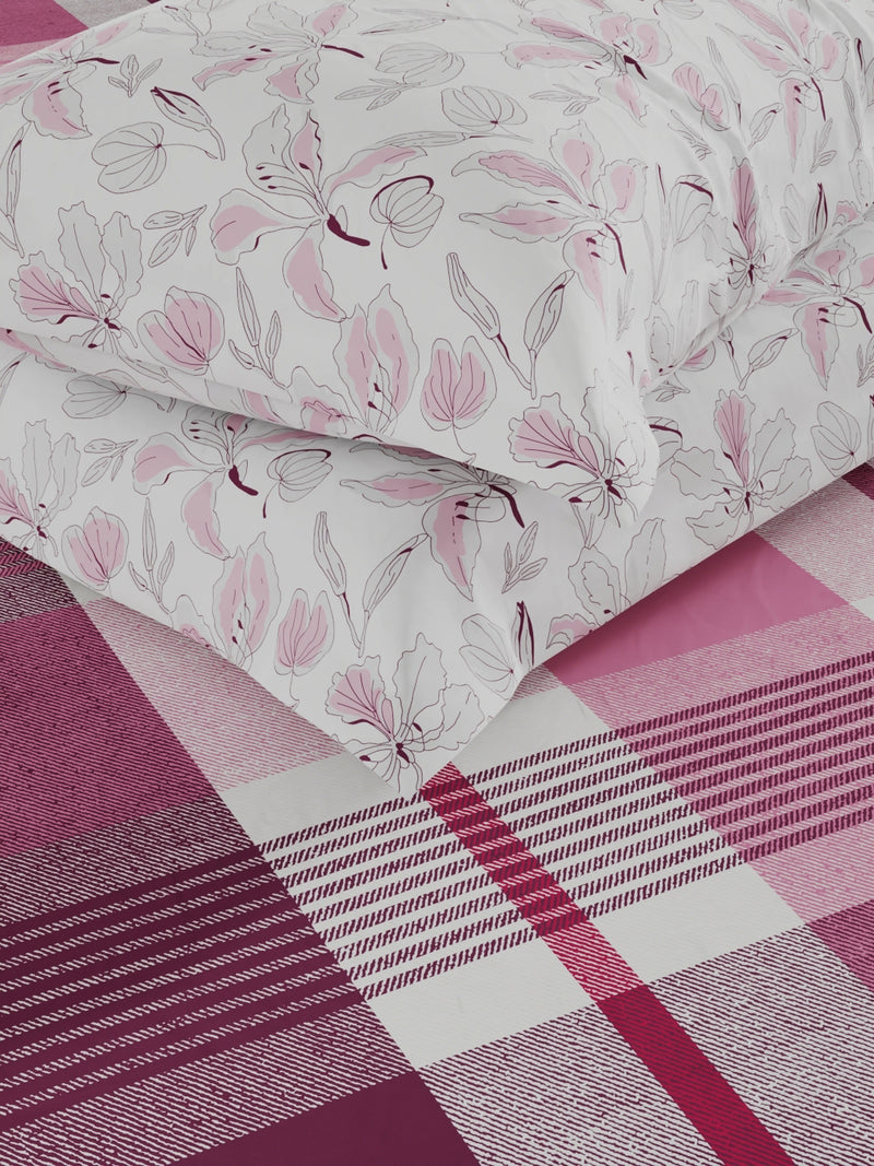 Bamboo Micro King Bedsheet With 2 Pillow Covers <small> (checks-pink/grape)</small>