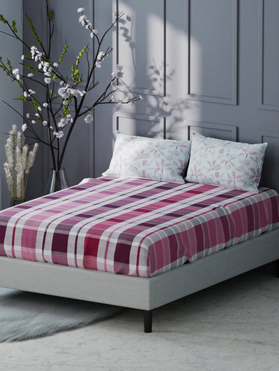 Bamboo Micro King Bedsheet With 2 Pillow Covers <small> (checks-pink/grape)</small>