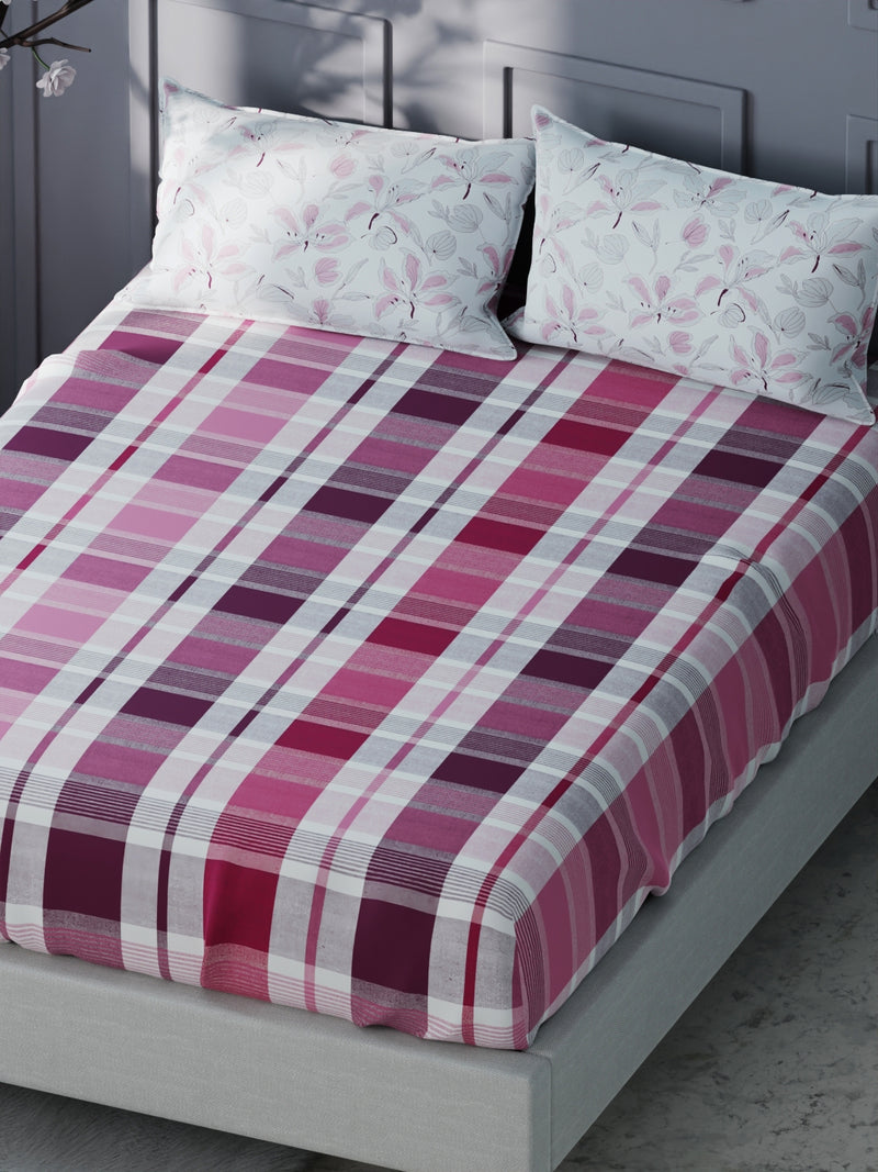 Bamboo Micro King Bedsheet With 2 Pillow Covers <small> (checks-pink/grape)</small>