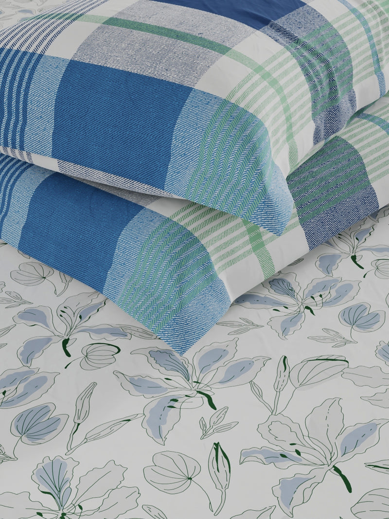 Bamboo Micro King Bedsheet With 2 Pillow Covers <small> (floral-white/blue)</small>