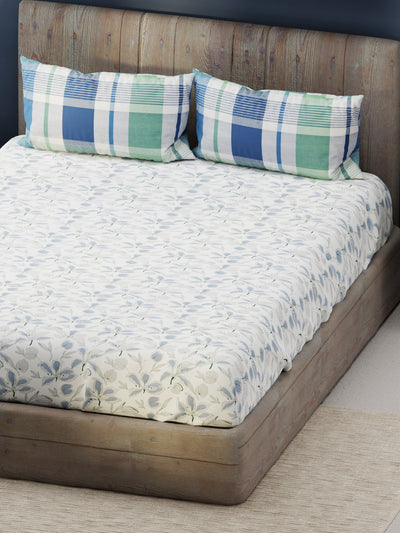 Bamboo Micro King Bedsheet With 2 Pillow Covers <small> (floral-white/blue)</small>