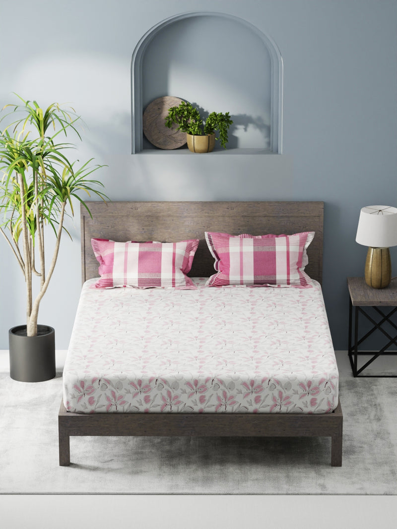 Bamboo Micro King Bedsheet With 2 Pillow Covers <small> (floral-white/pink)</small>